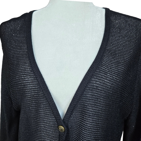 Lili Bleu knit black cotton cardigan rushed waist extended sleeve M / L / XL - Picture 7 of 17